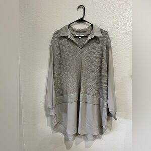 Next Women’s Neutral Knit Tunic Collared Layer Shimmery eyelet Sz XL career Chic